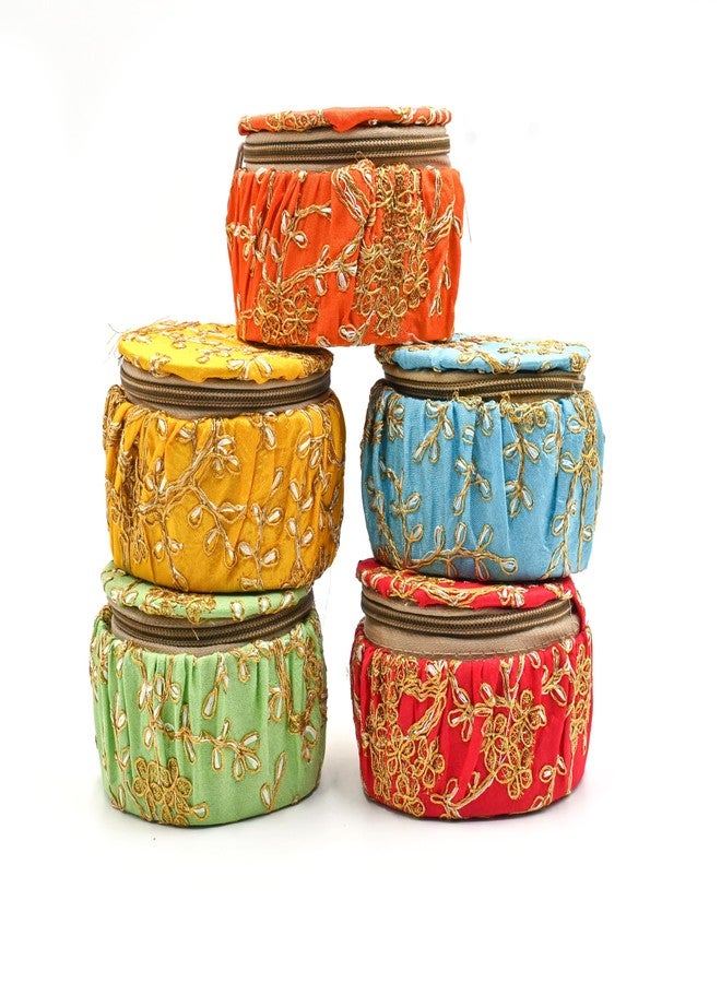 IGH Set of 5 Pcs Wooden Embroidery Matki shape Bangle Box, Jewellery Organiser, Earring Storage Box, Wedding Return Gift for women Bridal Gift Storage Box - Image 1